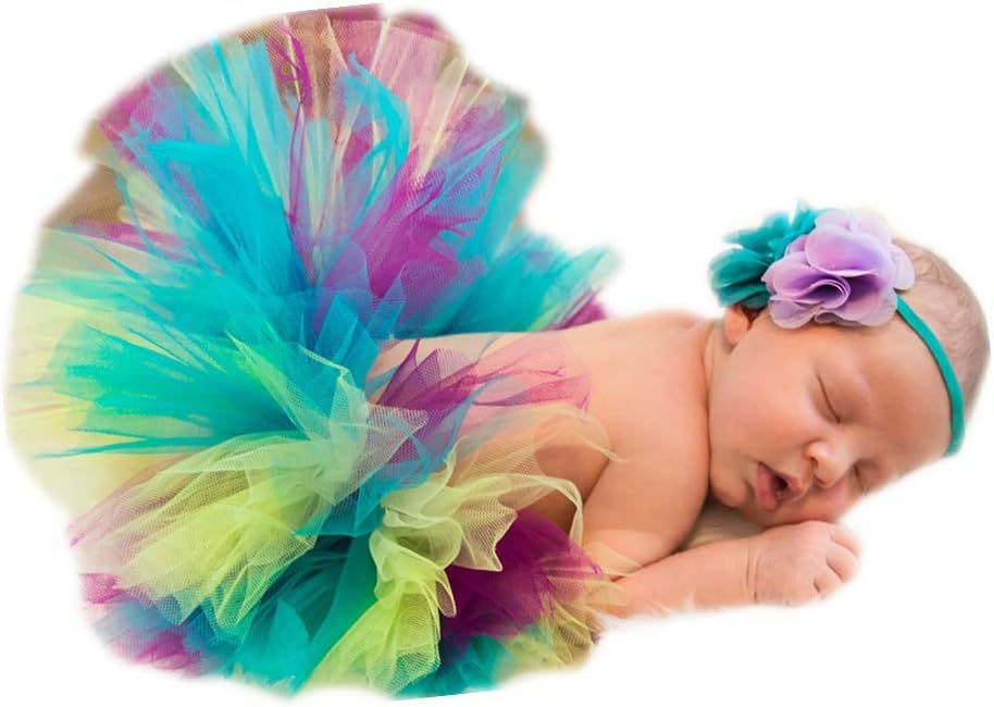 Newborn Photography Props Girls Baby Photo Props Outfit Princess Fluffy Tulle Tutu Skirt & Floral Headband