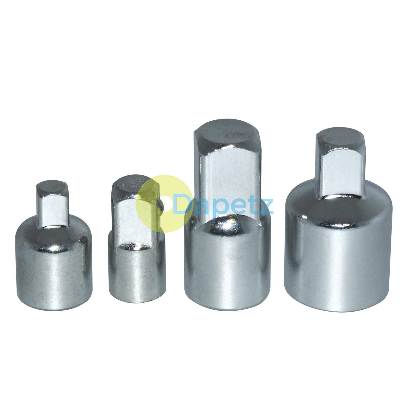 Dapetz ® 4pcs Socket Adaptor,Converter and Reducer Set for Impact Driver Conversions/Ratchet Wrenches 1/4" 3/8" 1/2" Comes with Chrome Vanadium Steel & Spring-Ball Socket Retainer