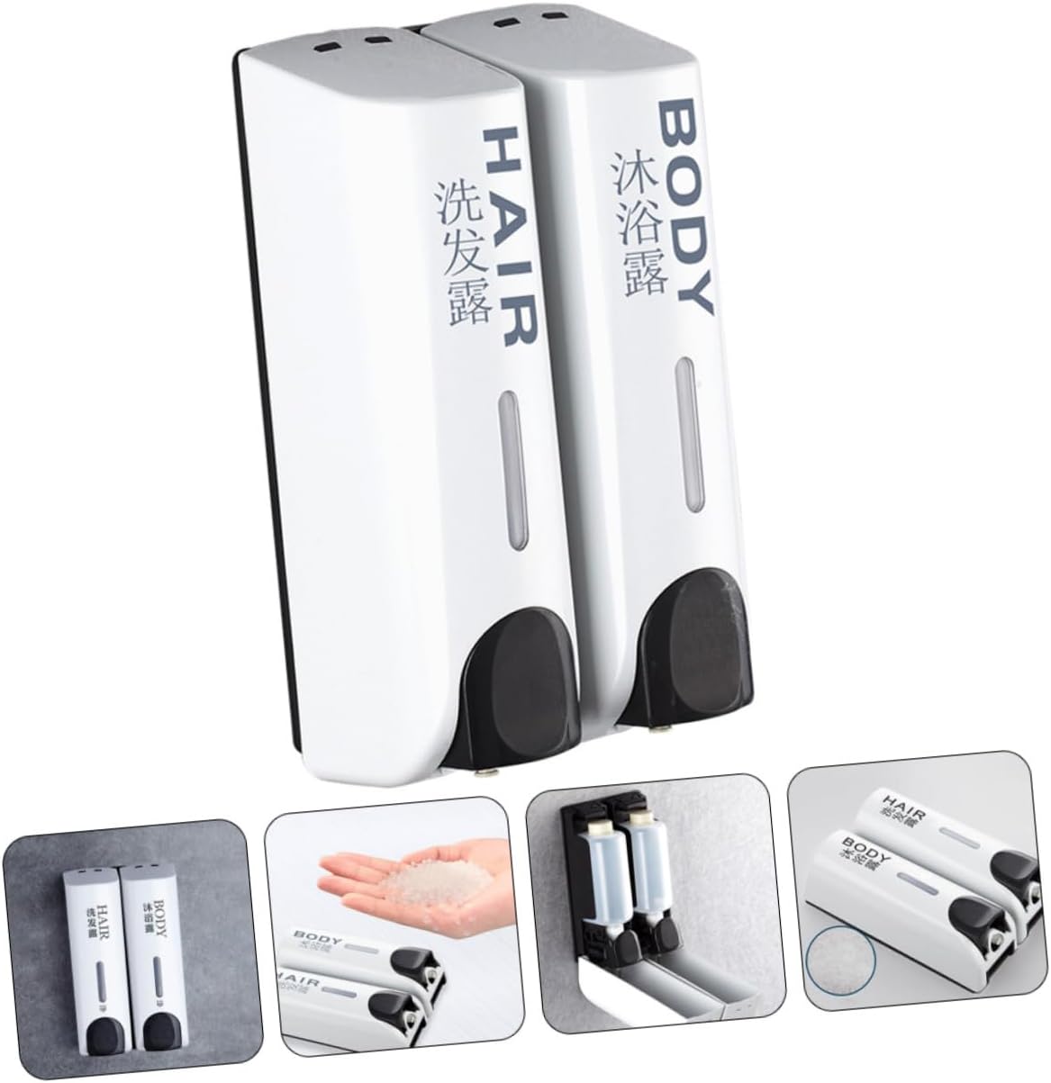 Wall-Mounted Shampoo Conditioner Dispenser Installation Soap Container for Bathroom Kitchen Body Wash Lotion Pump Bottle White Dual Head