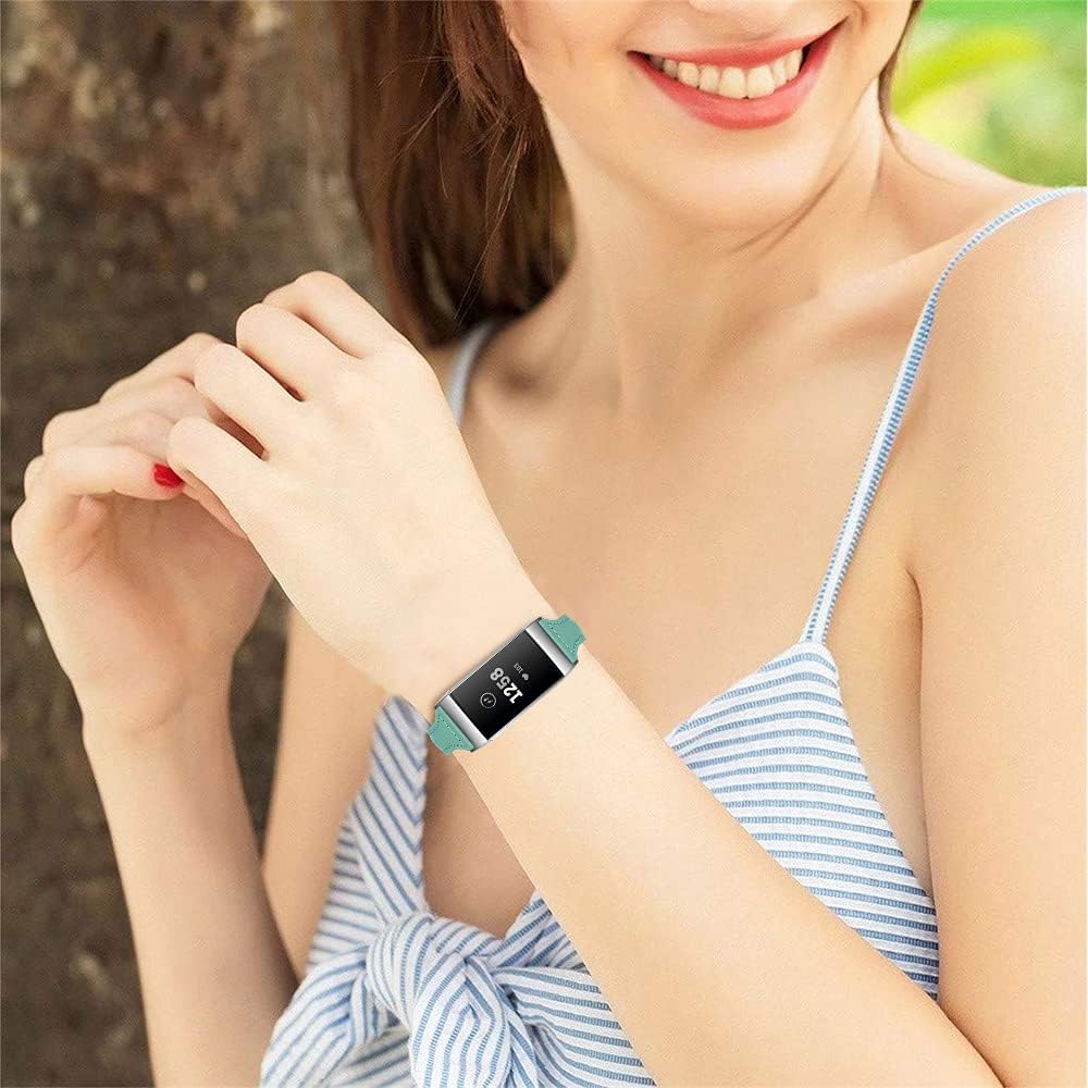 Joyozy Slim Genuine Leather Bands Compatible for Fitbit Charge 3/Fitbit Charge 4 Smart watch,Adjustable Classic Replacement Wristband for Women(Chic Teal) : Electronics