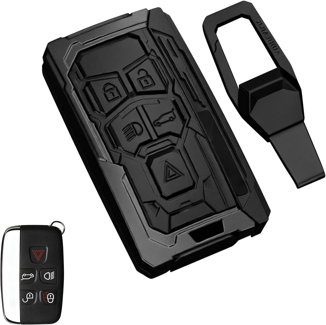 Key Fob Cover Keychain for Land Rover Defender Range Rover Sport Velar Evoque Discovery Sport LR4 LR2 Jaguar E-PACE I-PACE 2018-2025 2026 Accessories, Zinc Alloy&Silicone Key Shell (Model B)
