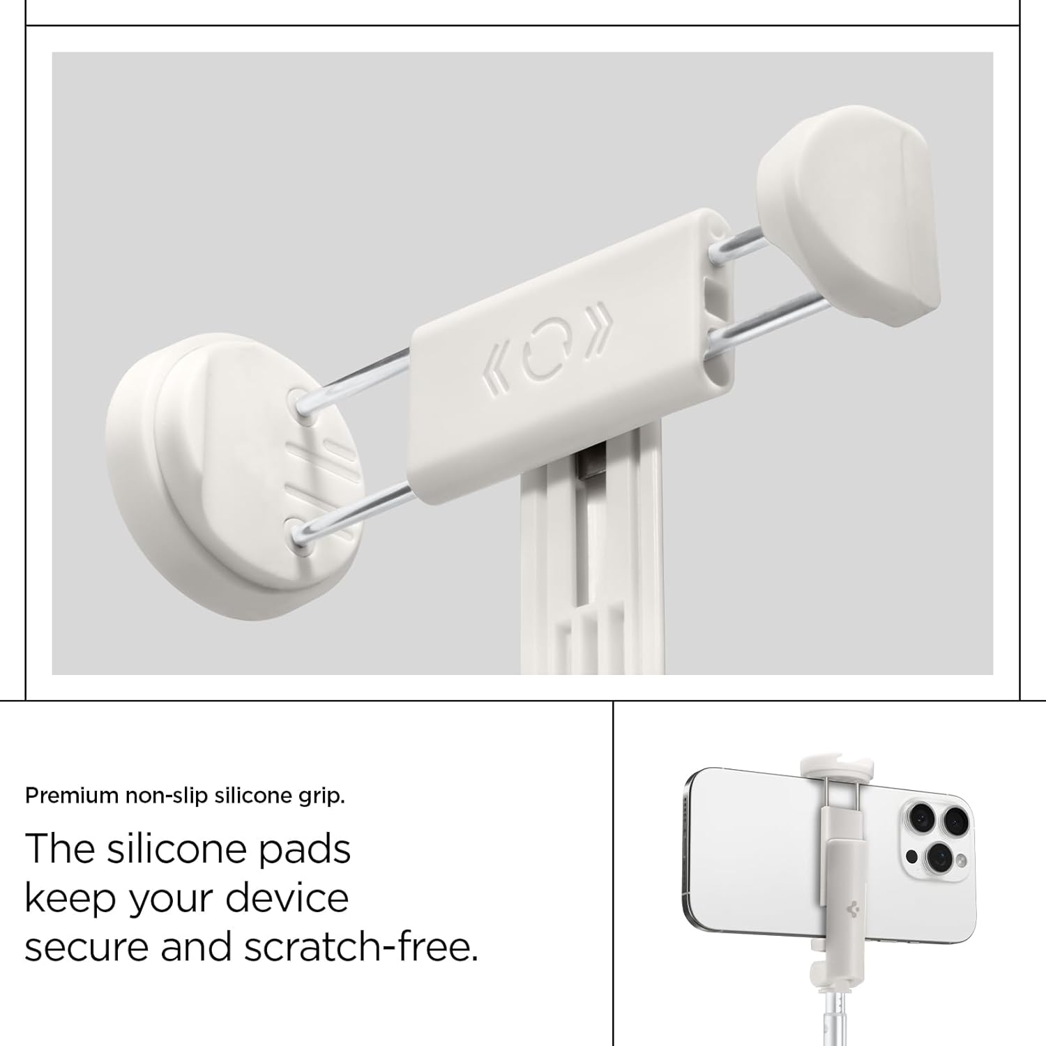 Close-up of the non-slip silicone grip on the phone holder