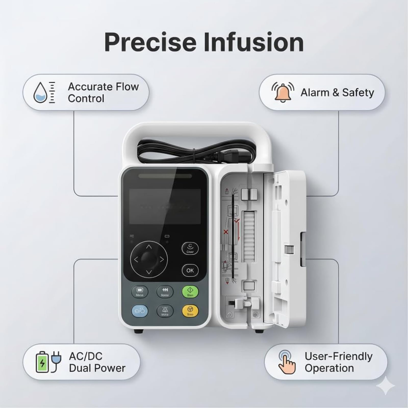 Bomba De Infusión Veterinaria, Bomba De Infusión Intravenosa Volumétrica Ajustable, Pantalla LCD De 3 Pulgadas, Infusión Intravenosa De Alta Precisión Y Ajustable, con Alarma Y Calibración