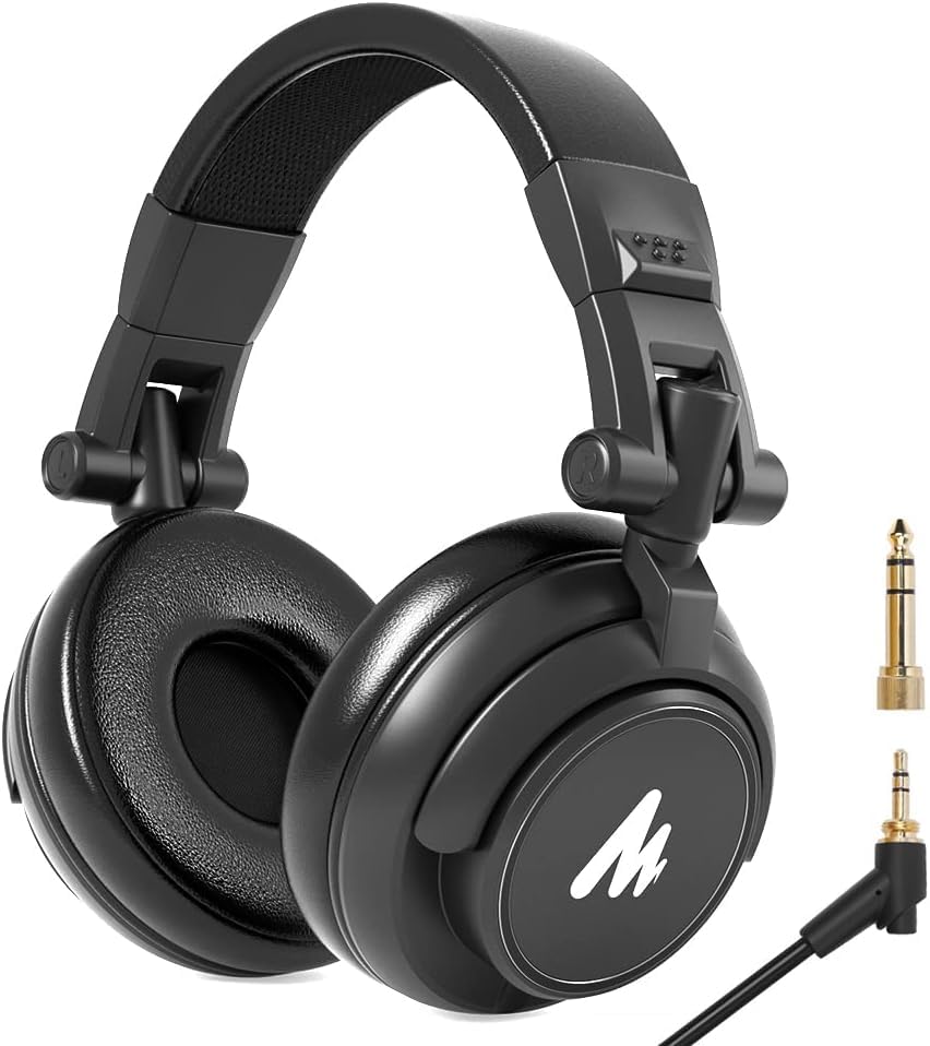 MAONO Audífonos de Diadema de Estudio con Controladores de 50MM AU-MH601 Auriculares de Monitor Estéreo sobre la Oreja para Música, DJ, Podcast (MH601-Negro) - Negro