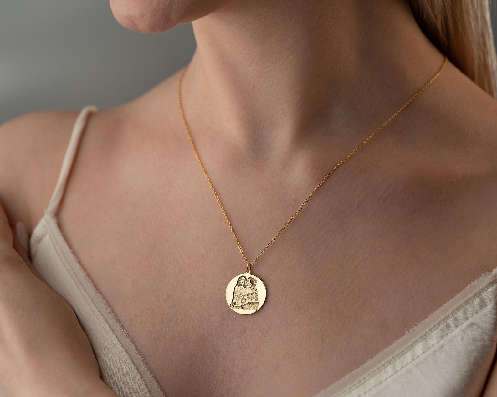 Argento sterling 925 foto incisa collana incisa Ritratto di famiglia ricordo gioielli delicato per mamma