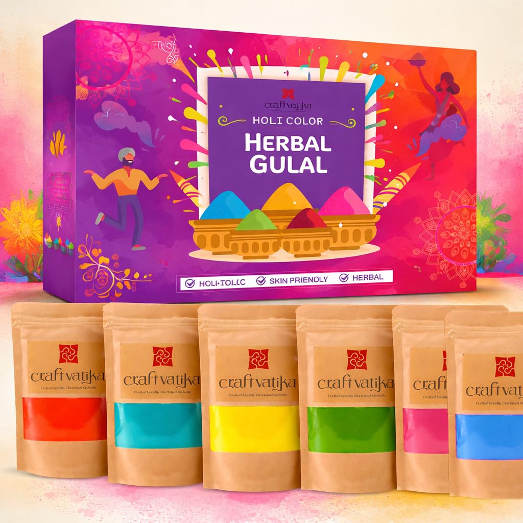 CraftVatika Natural Holi Color Gulal Rang | 480g - 6 Shades × 80g Gulal Organic Holi Colours | Eco Friendly Holi Color Non Toxic Holi for Family, Skin Safe Colors Pack of 6 Multicolor