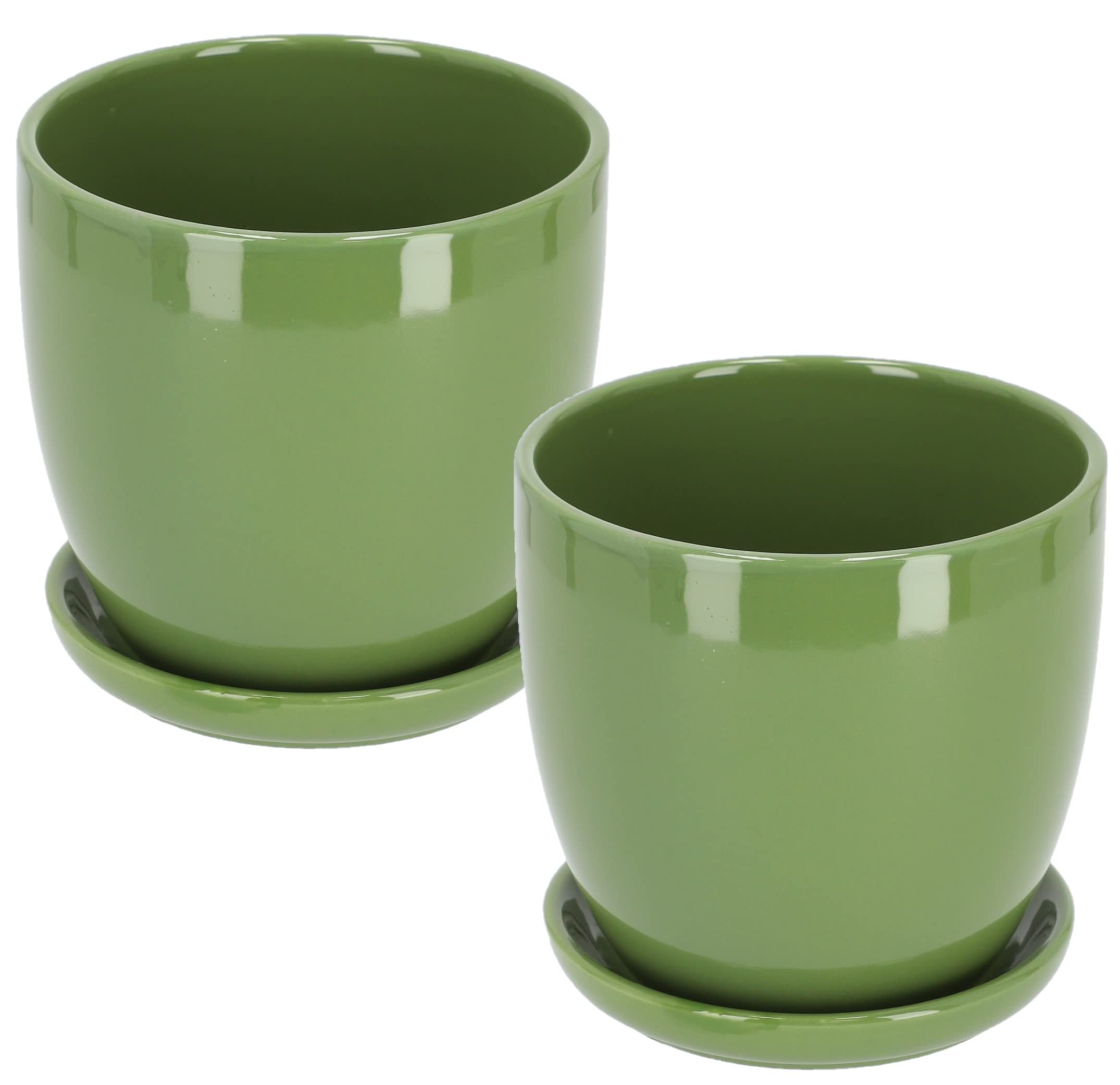 KOTARBAU® 2-częściowy zestaw ceramicznych doniczek z podstawkami do kwiatów i roślin z tacką odprowadzającą wodę, zielony, ⌀ 17 mm, Klasyczny