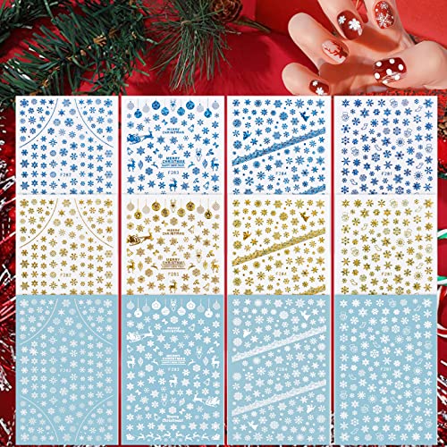 Ebanku 12Pcs Snowflake Nail Stickers Christmas Nail Art Stickers Decals Snowman Elk Bells Christmas Nail Stickers Xmas Nail Art Designs Stickers #TOP30