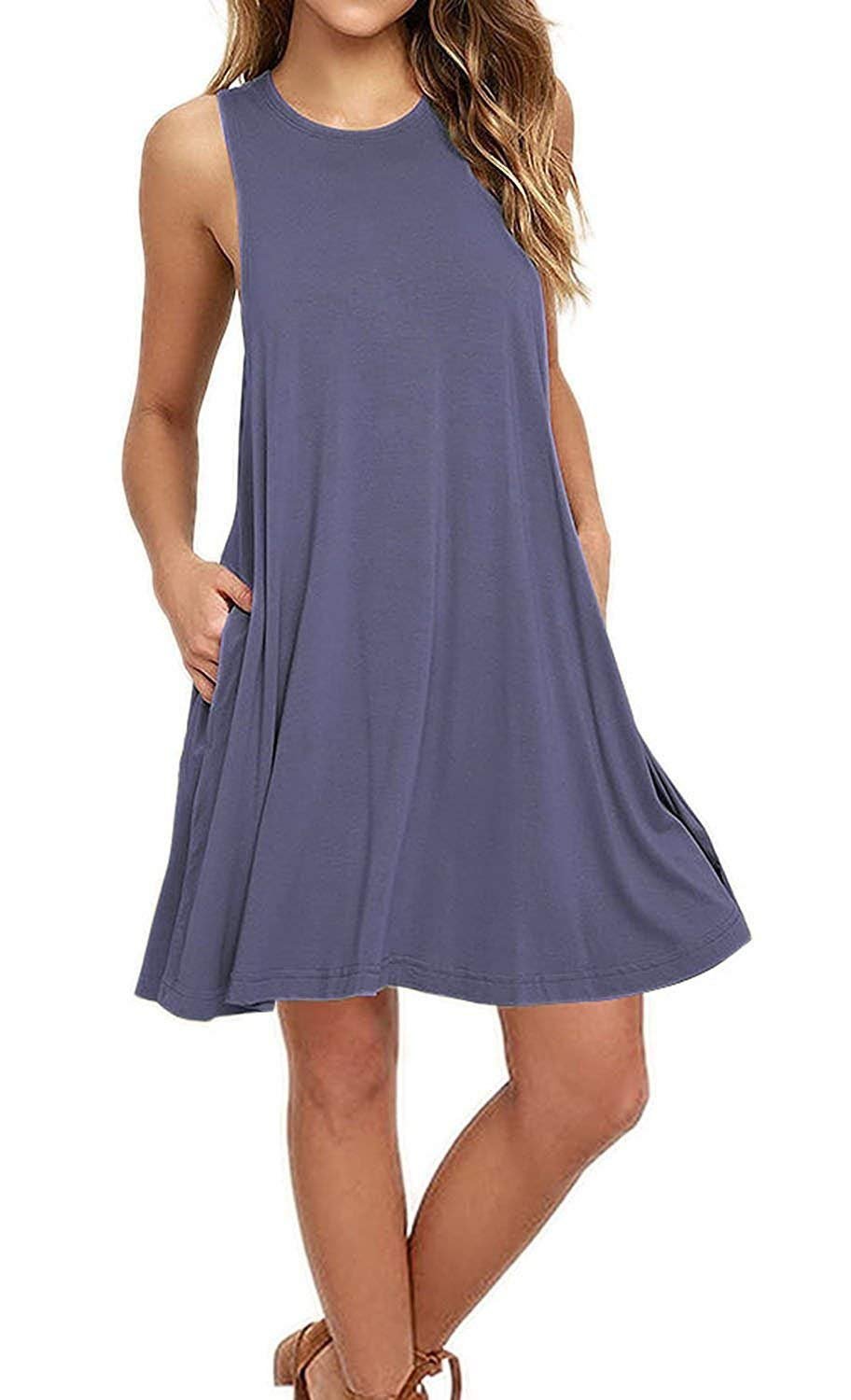 Summer Dresses for Women Casual Sleeveless Swing Sundress with Pockets
