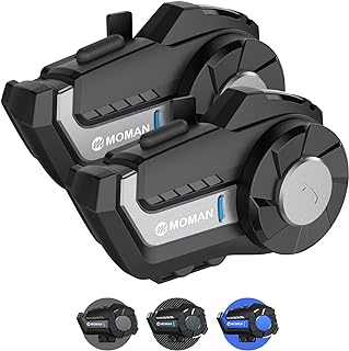 Motorcycle Bluetooth Headset,Moman H2【2 Pack Silver】Wireless Dirt Bike Helmet Communication System up to 1000M IP65 Waterproof DSP&CVC Noise Cancellation FM,Motorbike-Bluetooth-Helmet-Intercom-Headset
