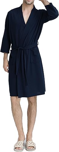 Bata de baño tipo kimono ligera hasta la rodilla para hombre, bata de ducha para spa