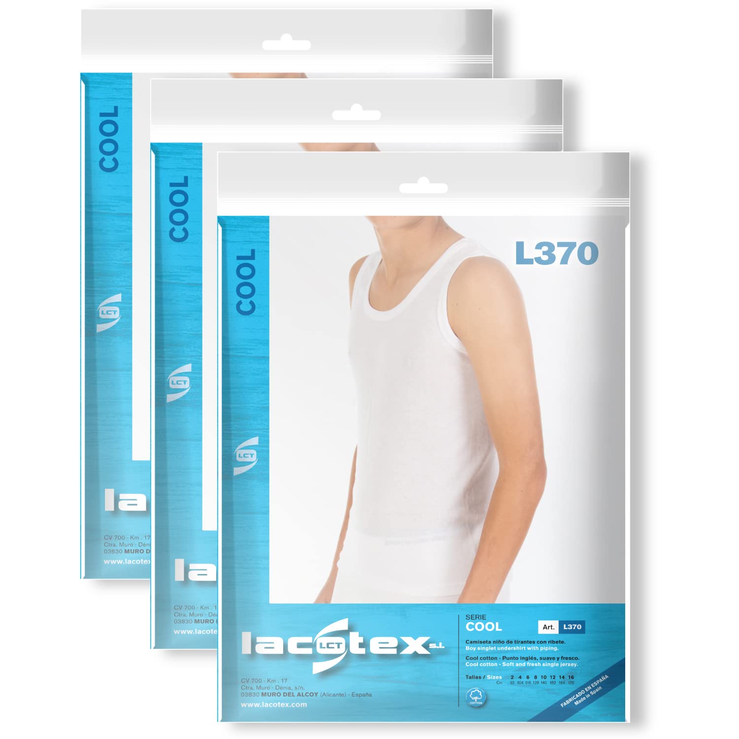Multipack Camiseta Interior de niño LCT370, de Tirante Ancho. Colección Cool Cotton