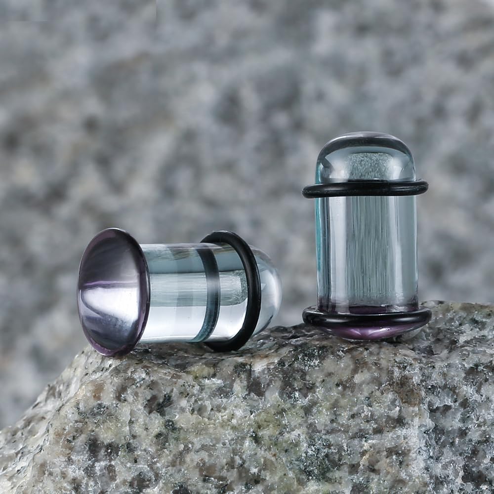 2 PCS Glass Ear Plugs Tunnels Gauges 1.6-16mm Pain-Free Dead Stretching Single Flared Ear Gauges Stretching Kit with Rubber O Rings Body Piercing Jewelry for Women Men