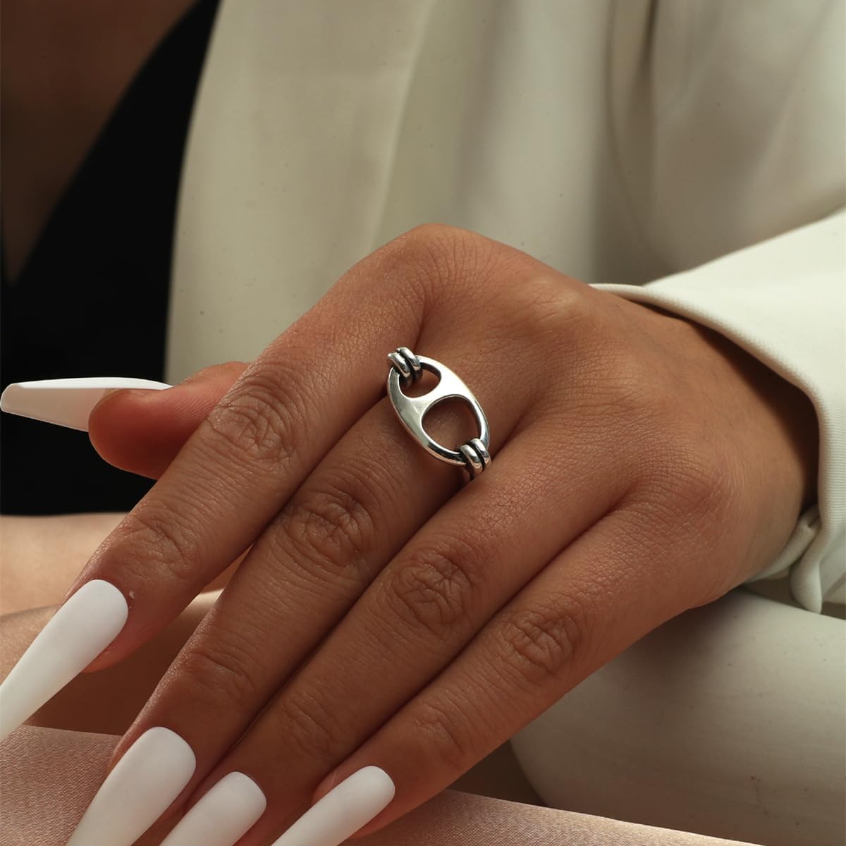 Vintage Silver Adjustable Ring for Women, Boho Stackable Statement Ring, Antique Style Jewelry Gift - Image 6