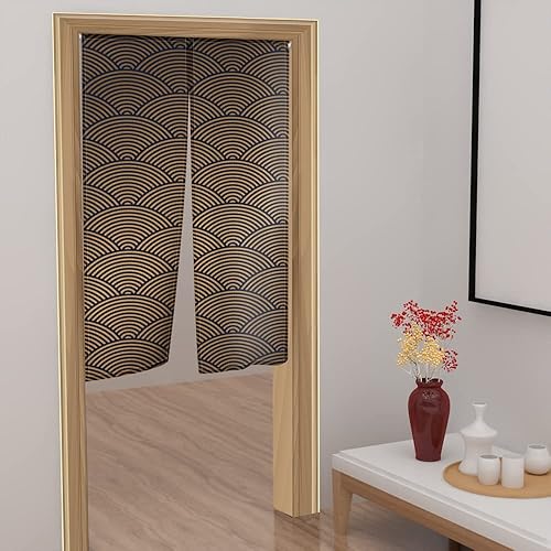 Miniatura 9 de Leowefowa Noren - Cortina de puerta de estilo japonés, cortina de puerta con estampado de ondas grandes, panel de tapiz para puerta, divisor de