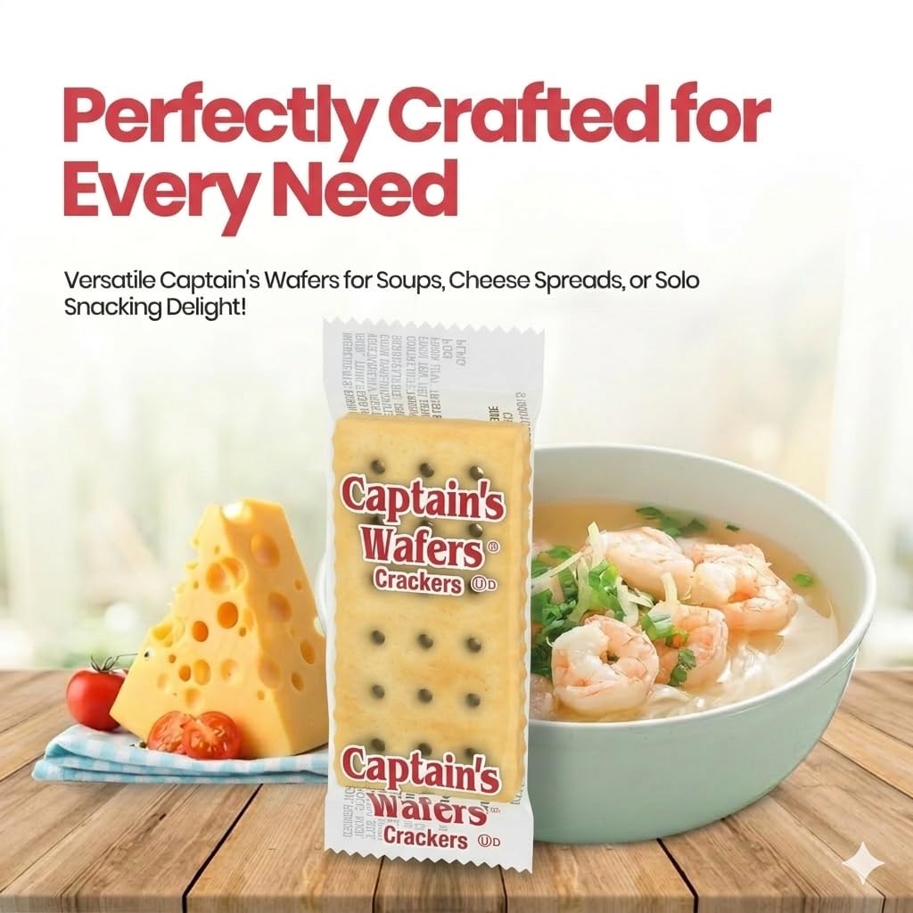 Crackers, Captain Wafers Original, Flavor Options |1000 Pack|- Two per Pouch, 0.23 oz Each, Cheese and Soup Crackers, Original Flavor