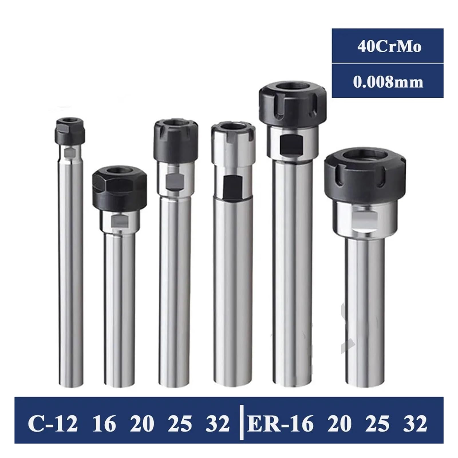 Mandrin à pince à extension à queue droite C8 C10 C12 C16 C20 C25 C32 ER8 ER11 ER16 ER20 ER25 ER32 100 150L pince porte-mandrin CNC fraisage allonger outil ER tige d'extension(A Nut,C8-ER11-100L)