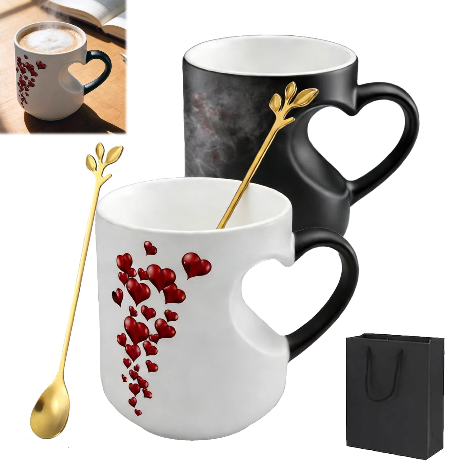 Heart-Shaped Color Changing Magic Ceramic Mug – 11oz Thermochromic Ceramic Cup, Heat-Activated Pattern Change with Hot Beverages, Valentine's Day, Christmas, Birthdays, Anniversaries (1PCS)