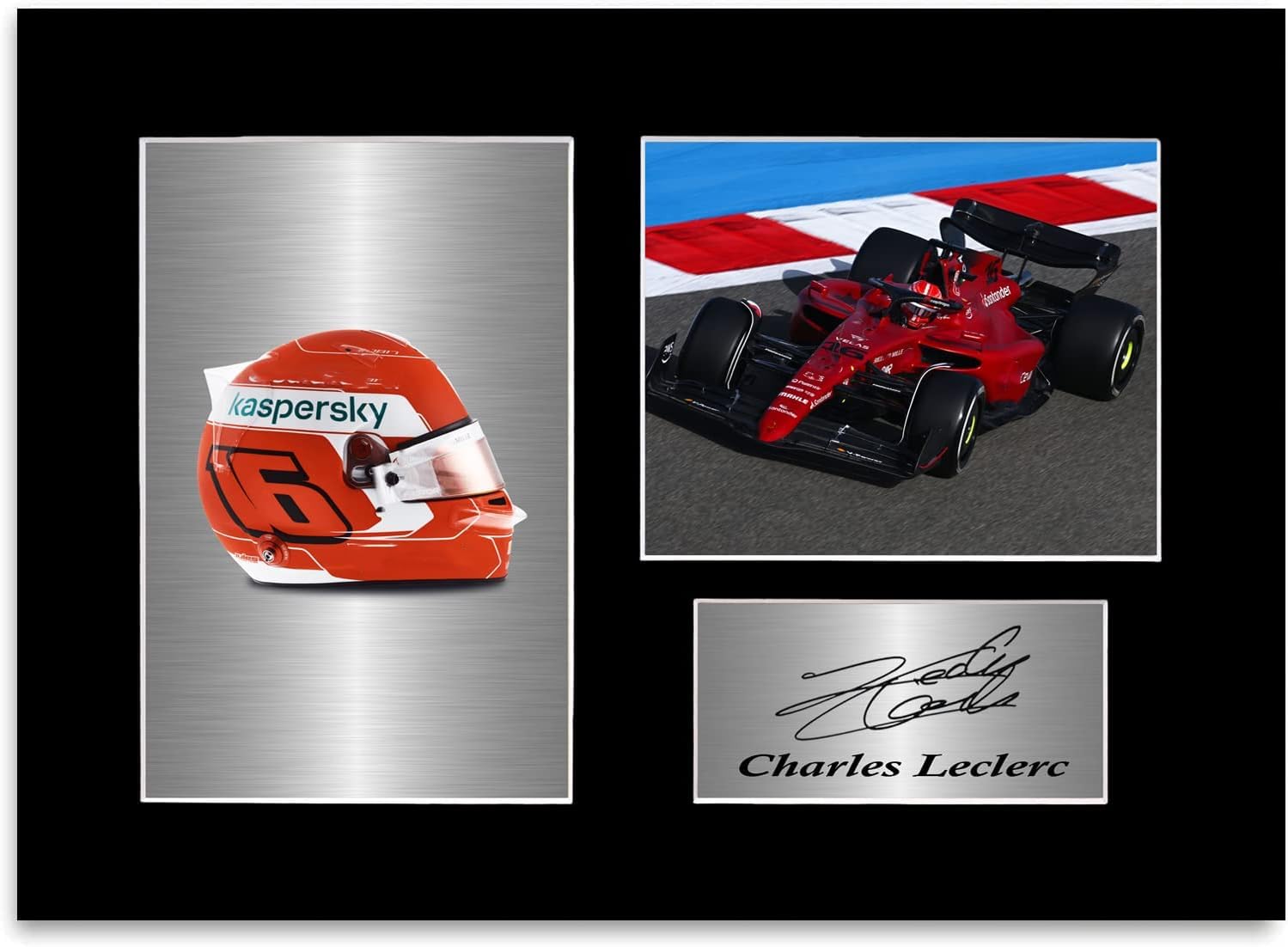 Fotografia autografata Charles Leclerc 2022 A4 casco