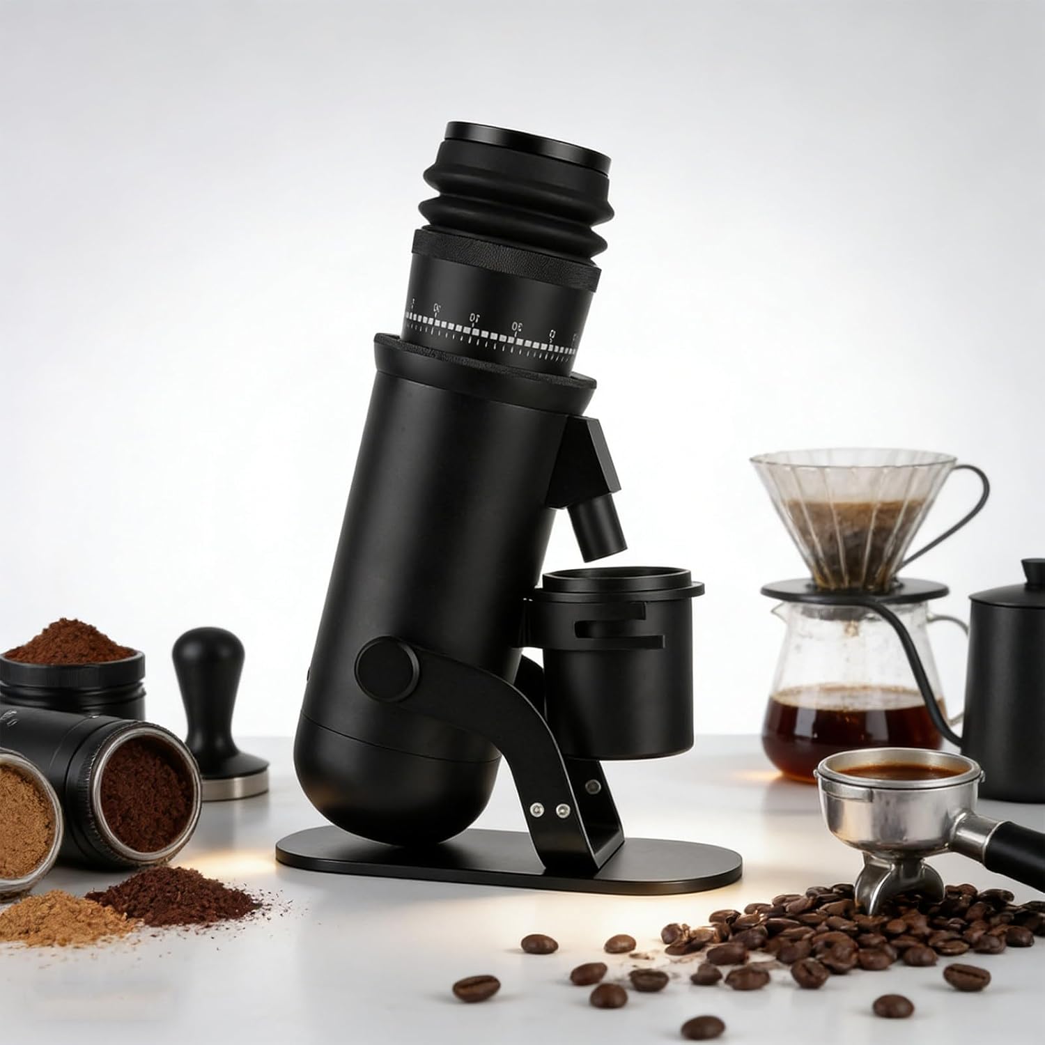 Espresso Grinder with Conical Burr & Bellows Hopper, 60-Step Adjustable Single Dose Coffee Grinder, Low-Retention Design for Moka Pot & Drip