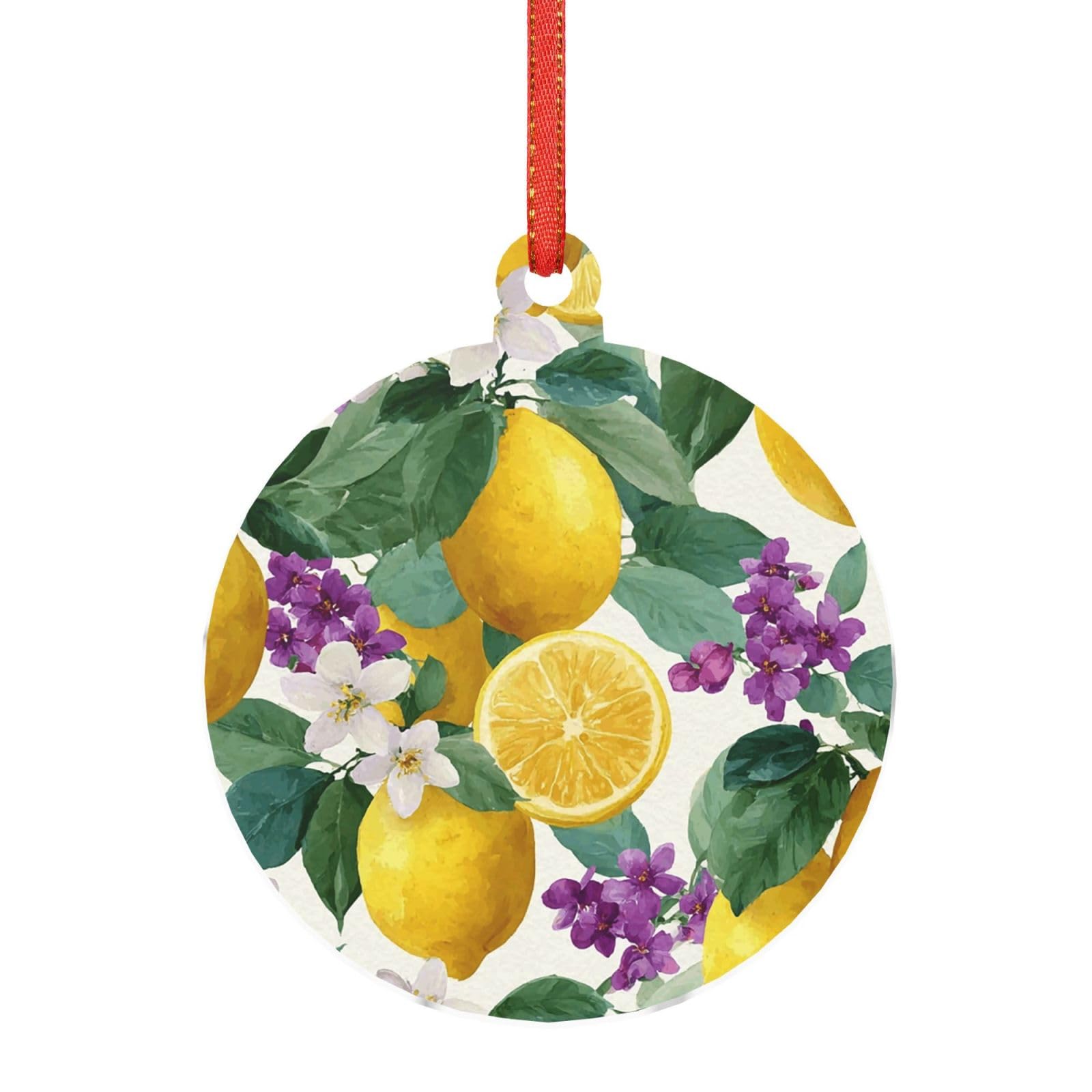 Acrylic Ornament Christmas Tree Decoration Clear Round Pendant with Red Ribbon Green leaves Christmas Ornaments Indoor Outdoor Hanging Acrylic Pendants for Xmas Party Decor