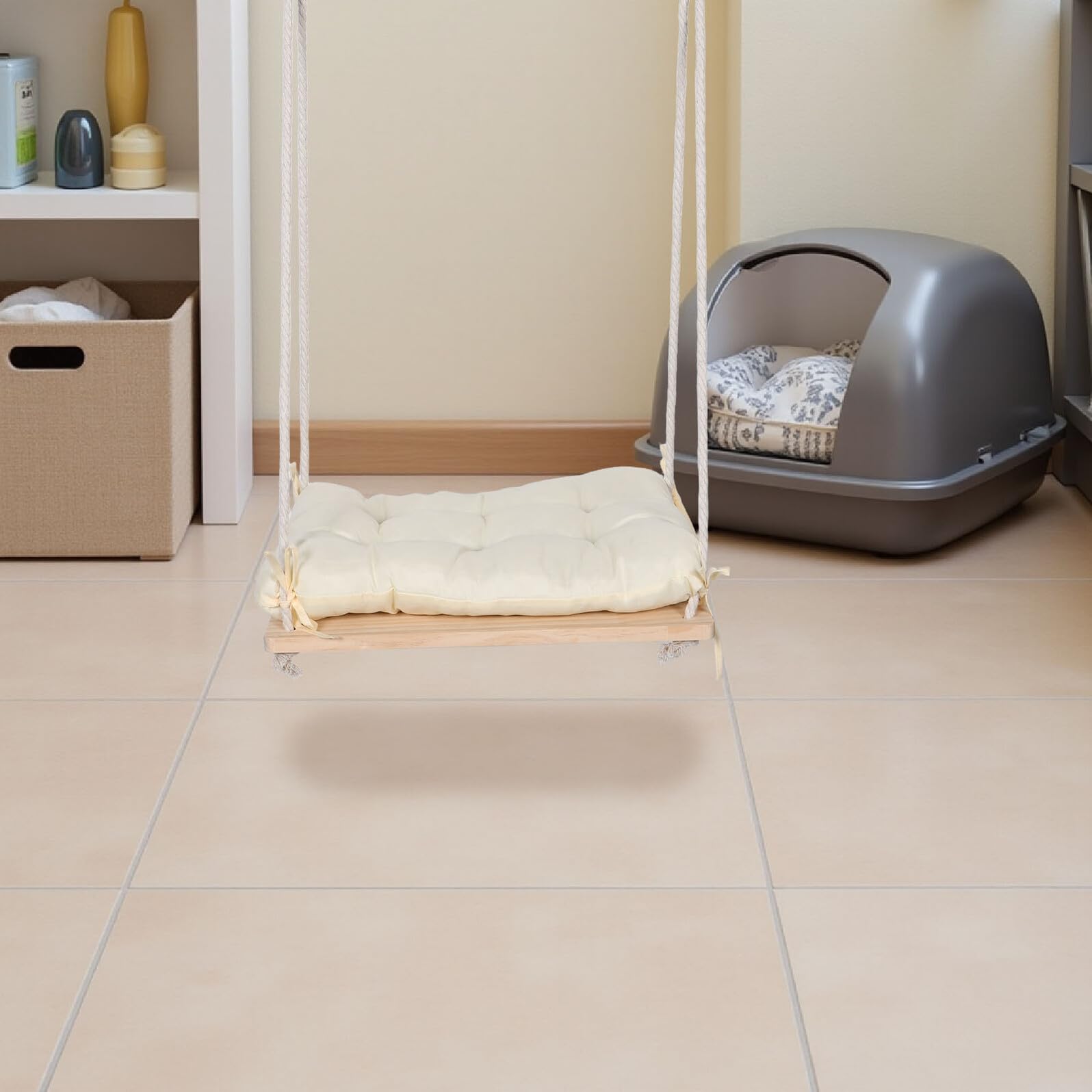 Amaca Installazione Salvaspazio per Domestici in Legno e Tessuto con Design Regolabile, capacità 30 per Gatti, a e Camere da