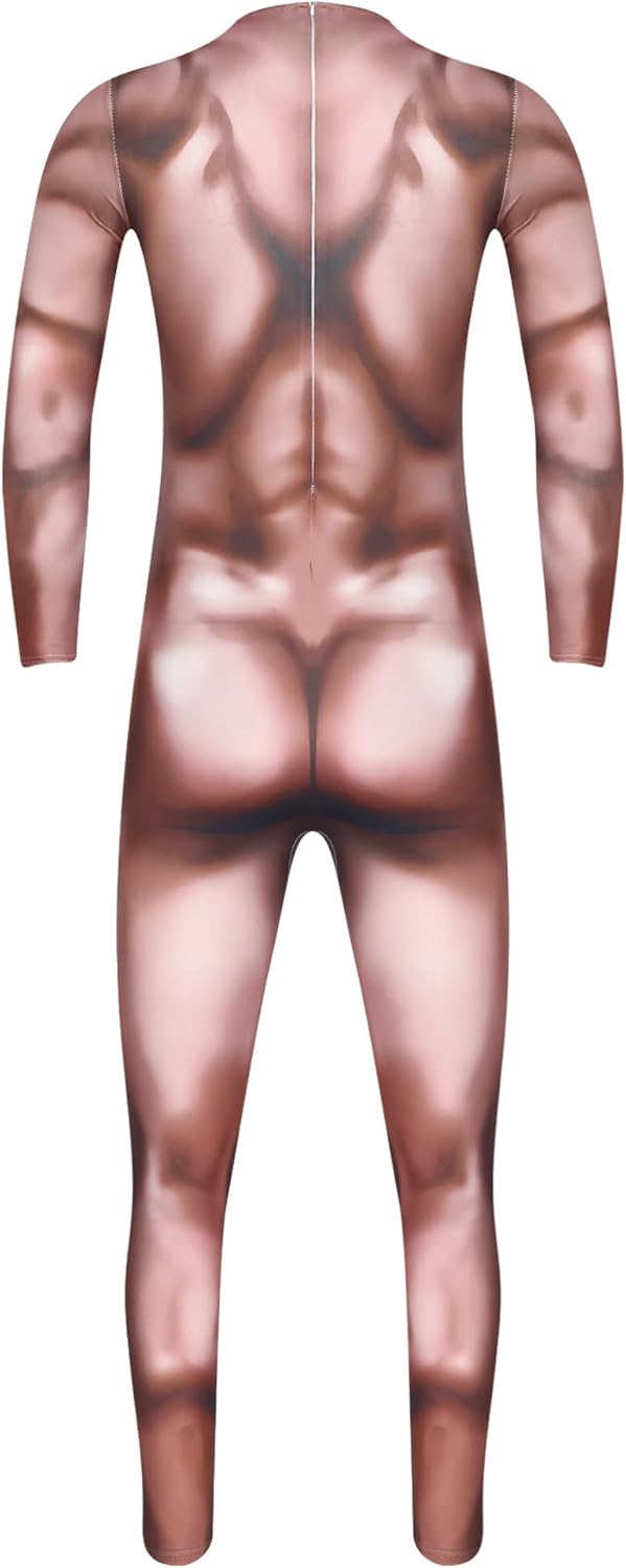 TiaoBug Mens 3D Muscle Printed Bodysuit Zebra Pattern Full Body Jumpsuit Clubwear for Cosplay Costumes