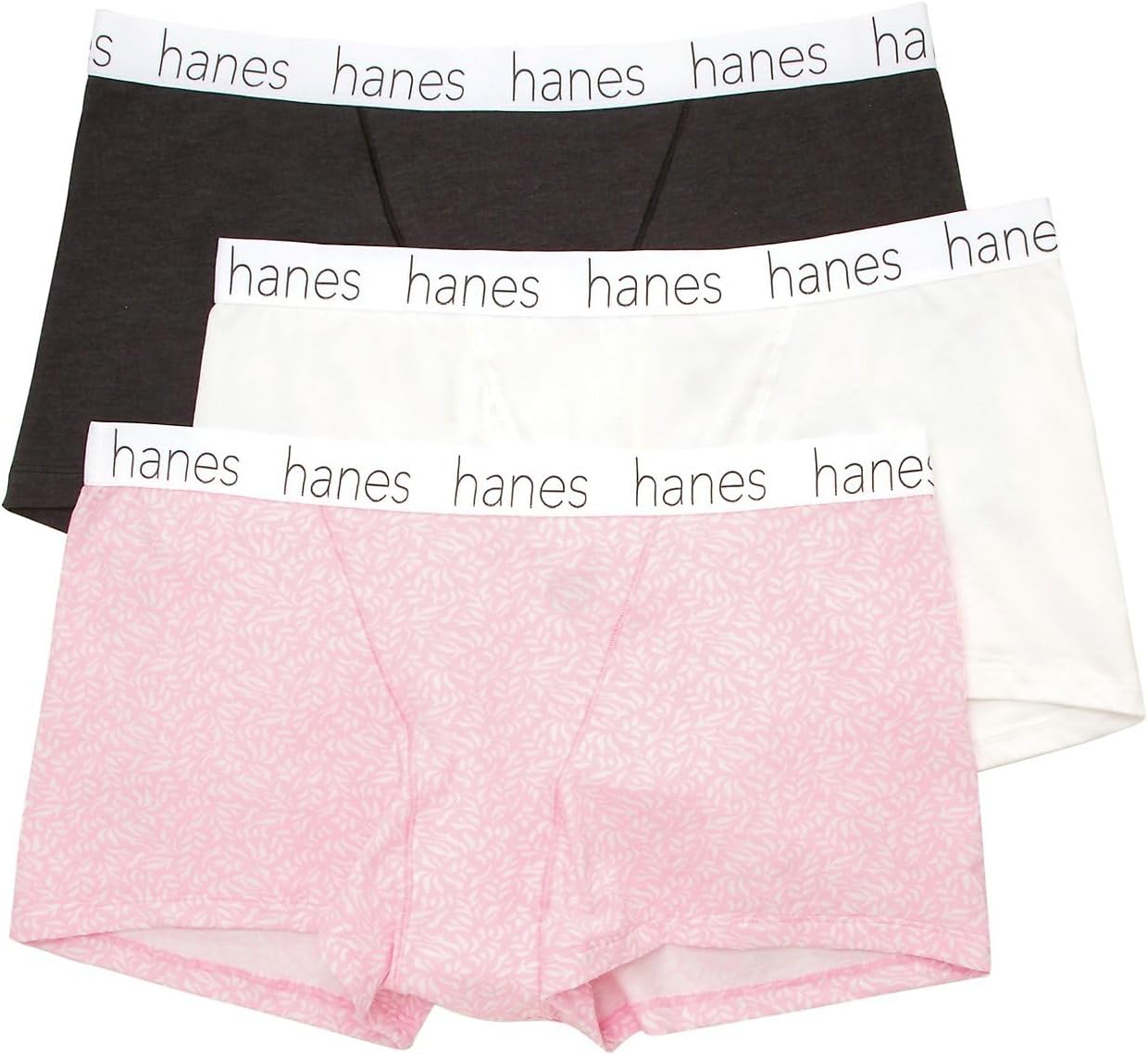 Hanes Women's Cotton Blend Boxer Brief Panty - 3 Pack, 45UOBB, White/Whimsy Leaf/Grey, 2X