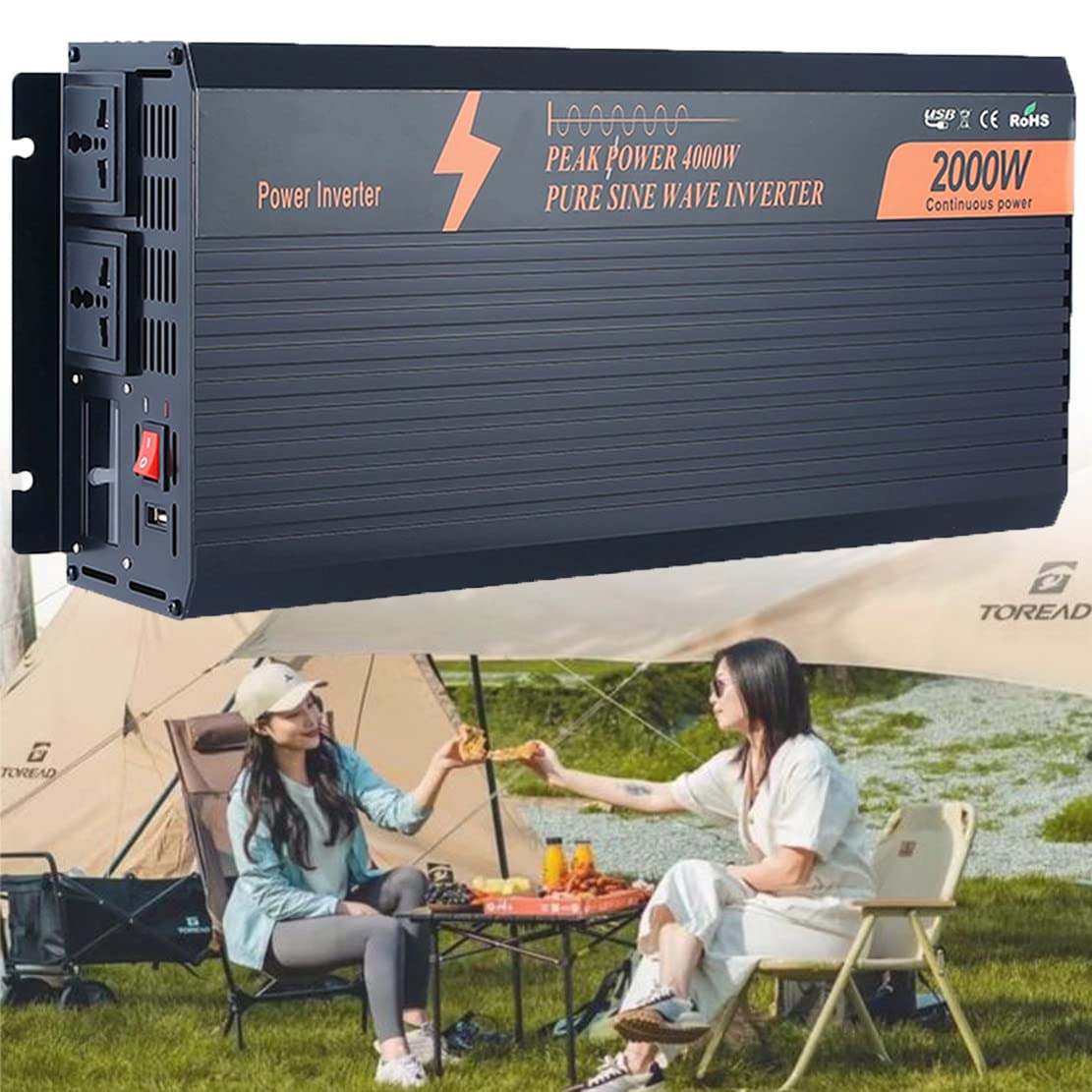 Przetwornica Czystej Fali Sinusoidalnej 1000W/2000W/3000W/3500W/4000W/5000W 12V/24V/48V Do 110V/220V Konwerter Baterii Słonecznej, Z Ekranem Lcd I Portami Usb 2.1a,2000W-48Vto220V