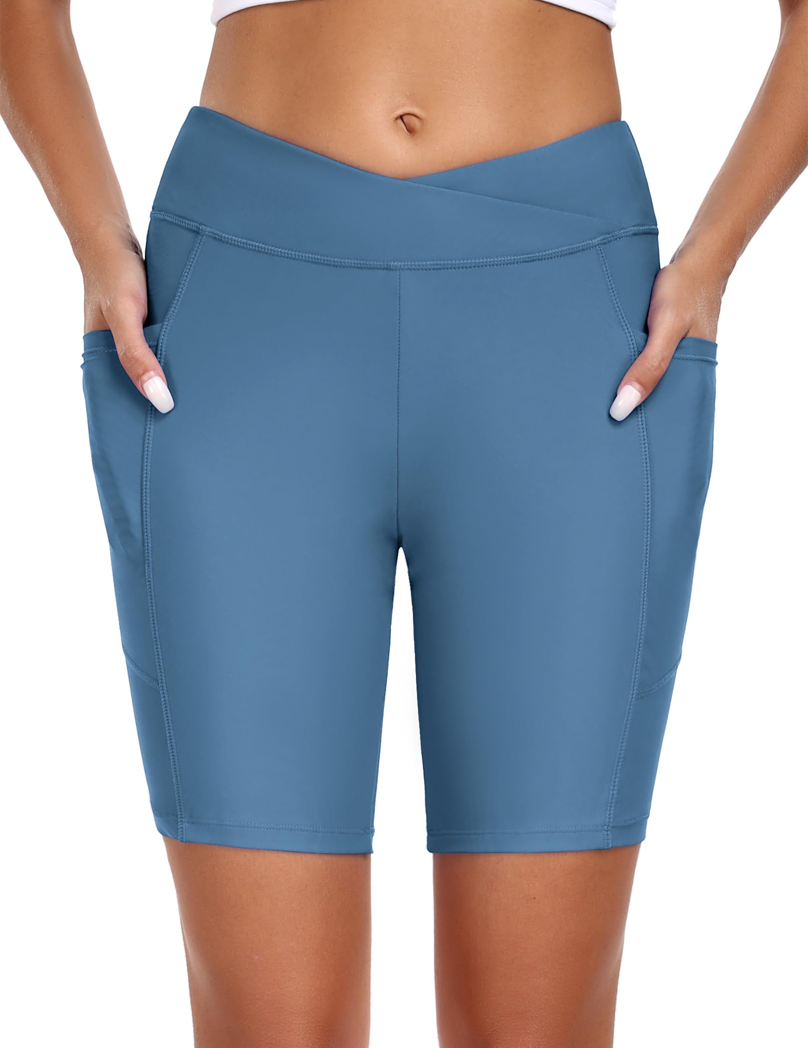 Ekouaer Bañador de Cintura Alta para Mujer con Bolsillos Cortos de Secado Rápido Pantalones Cortos de Natación