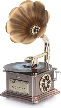 Mini Retro Gramophone Record player, vinyl record player, with Bluetooth-in USB FM Radio for Home Living Room Decor, Great Collection Gift for Family and Friends