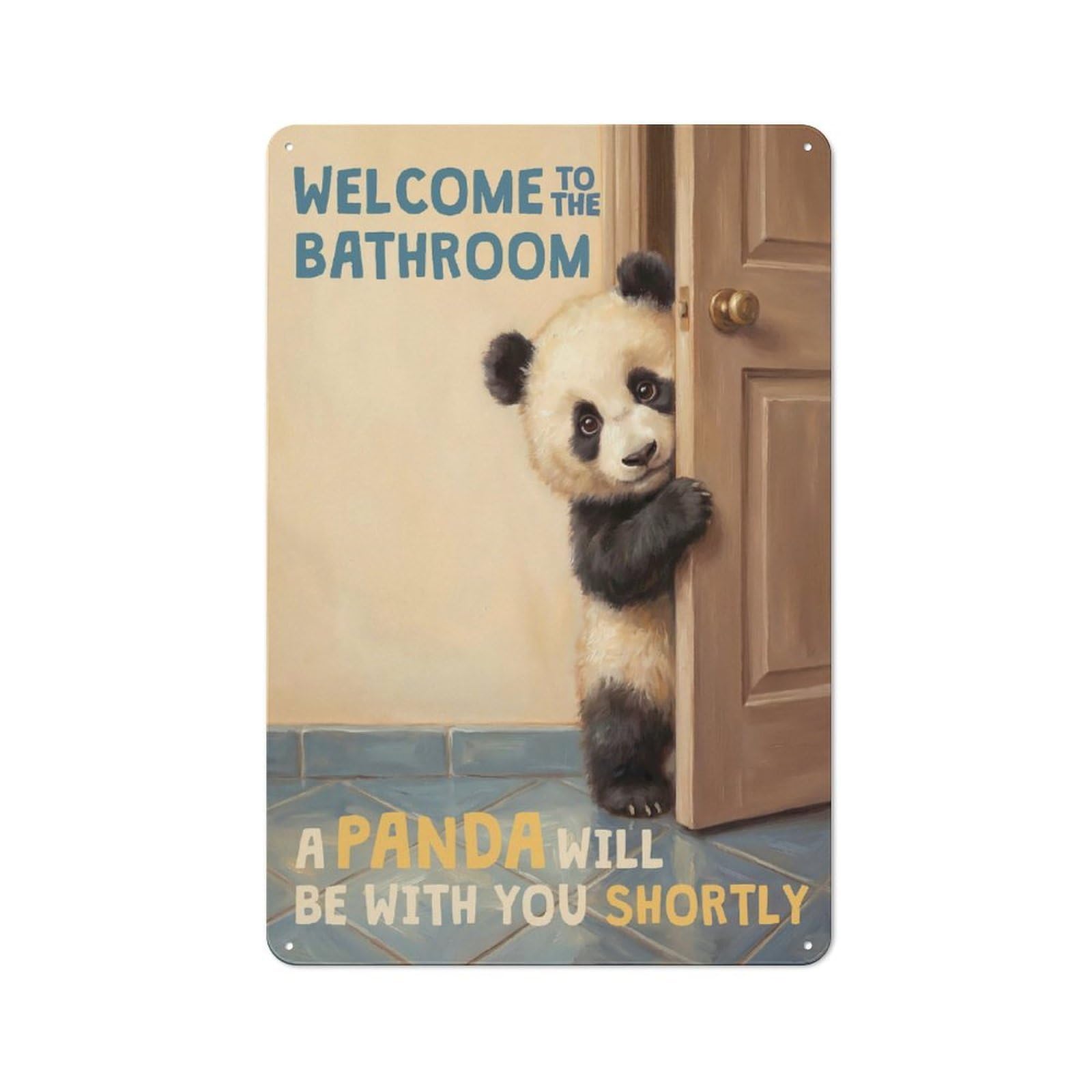 Junmoney Style-20 Tin Wall Plaque 30X20cm With Welcome To The Bathroom Panda For Workshop Wall, Housewarming Wall Decor For People Furnishing Workshop