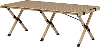 Folding Camping Table Beech Wood Portable Lightweight Roll-up Picnic Table with Carrying Bag for Outdoor, Backyards, BBQ, Beach, Party, Patio(Natural Wood & Big)