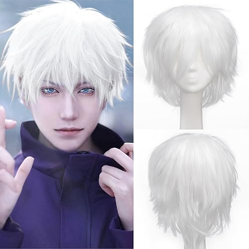 Miniatura 2 de Pelucas de pelo sintético lacio, corto y esponjoso. Para fiestas de cosplay, anime peluca con pelo despeinado y puntiagudo, para hombre y mujer