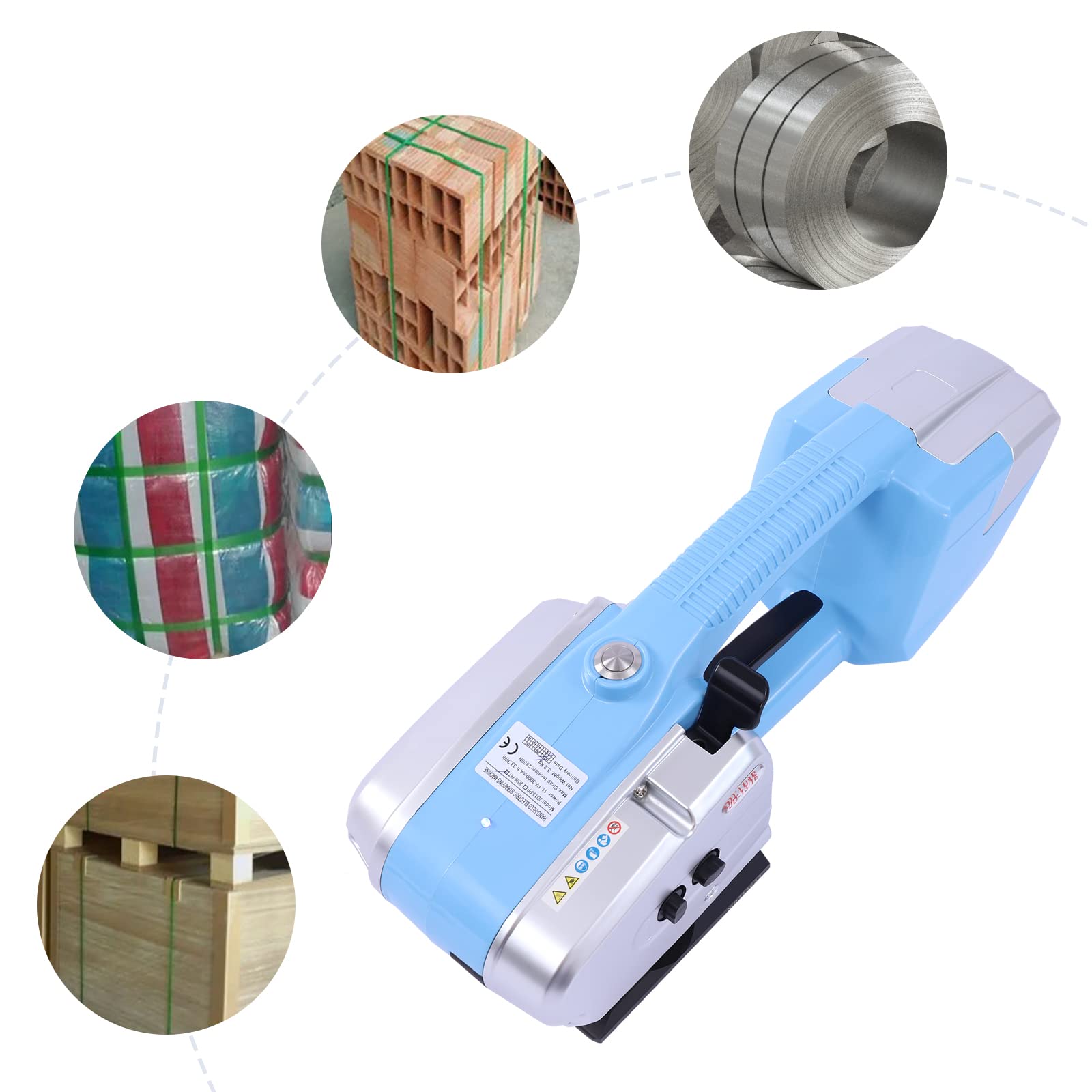 WUSILILU JD13-16 Electric Strapping Machine for 1/2-5/8in PP PET Straps, 2800N Stelel Battery Powered Automatic Strapping Tool Tensioner and Cutter 3 in 1 for Box Pallet Portable Electric Baler