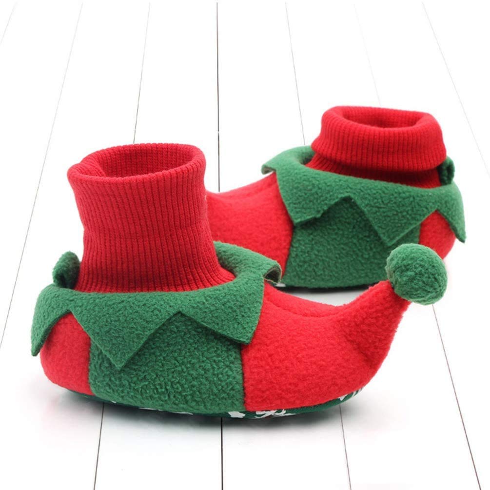 Taotenish Newborn Infant Shoes Newborn Plush Warm Snow Boots Santa Claus Shoes - Green and Red, 11CM