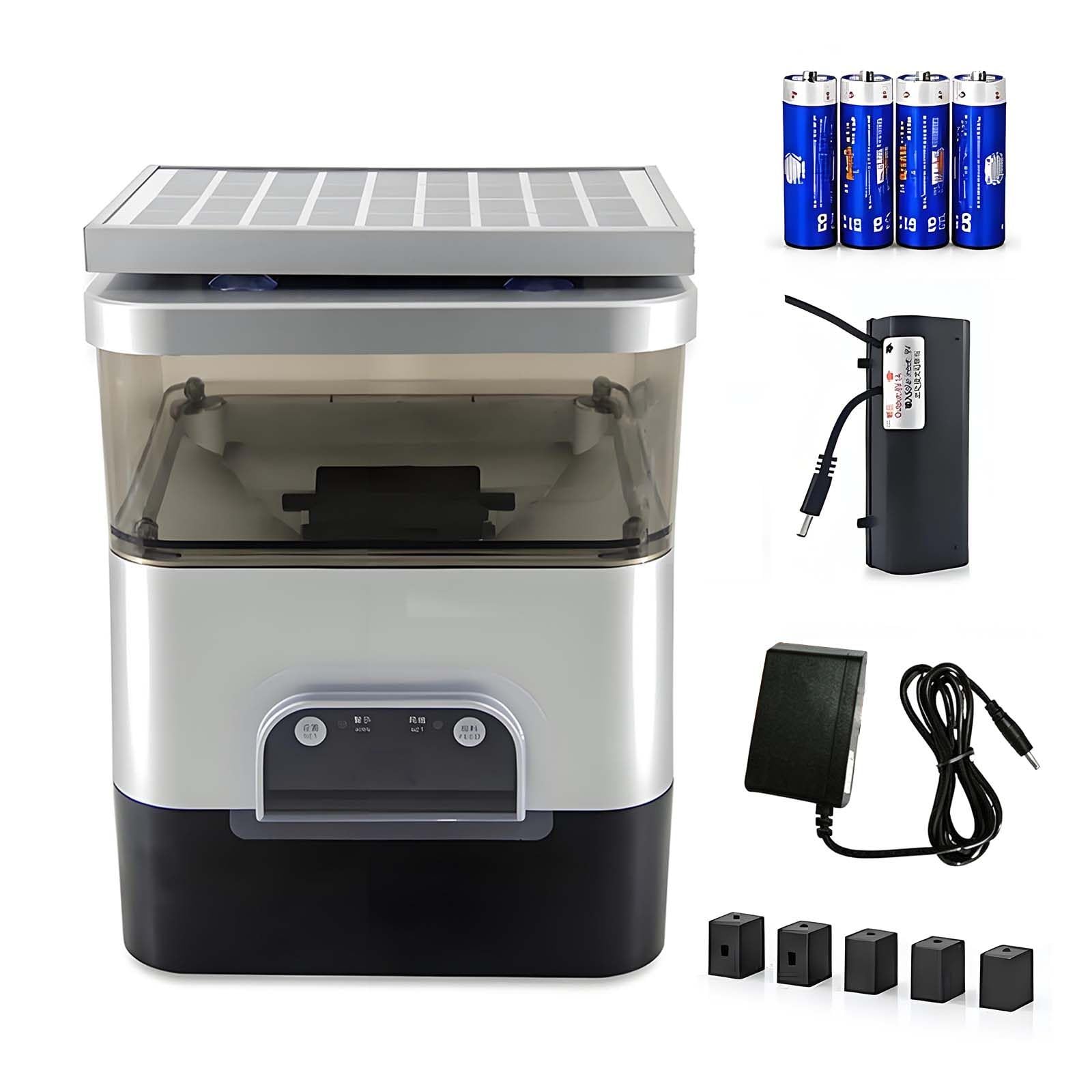 Automatischer Fischfutterautomat mit Solarpanel, Einstellbaren DosierblöCken und Trockenbatterie für Den AußEnteich Silver