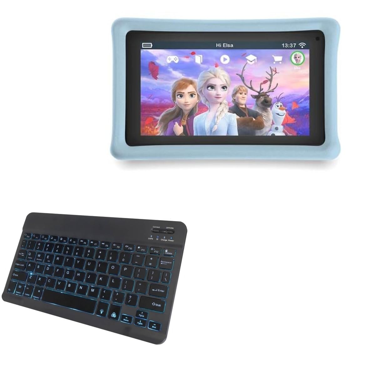 BoxWave Keyboard Compatible with Pebble Gear Kids Tablet - SlimKeys Bluetooth Keyboard - with Backlight, Portable Slim LED 7 Colors - Jet Black