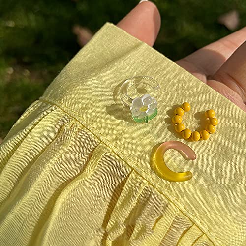 Sweet Flower Ear Cuffs Wrap Earrings For Little Girls Women Acrylic Resin Colorful Bead Ball Cartilage Earring Fake Huggie Hoops Non Piercing Clip On Lovely Summer Ear Jewelry Gifts 3 Pcs Set #TOP6