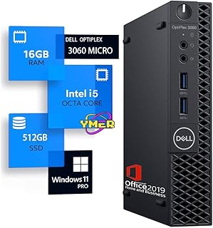 【整備済み品】 Dell 超ミニPC OptiPlex 3060 Micro Intel 第八世代Core i5/ RAM:DDR4 16GB/高速SSD:512GB/ 静音性/4K HDR対応/省スペース小型pc超軽量豊富なインターフェース/正規版Office付き/Win11 Pro搭載/無線端子付き(Ymer-Shop)
