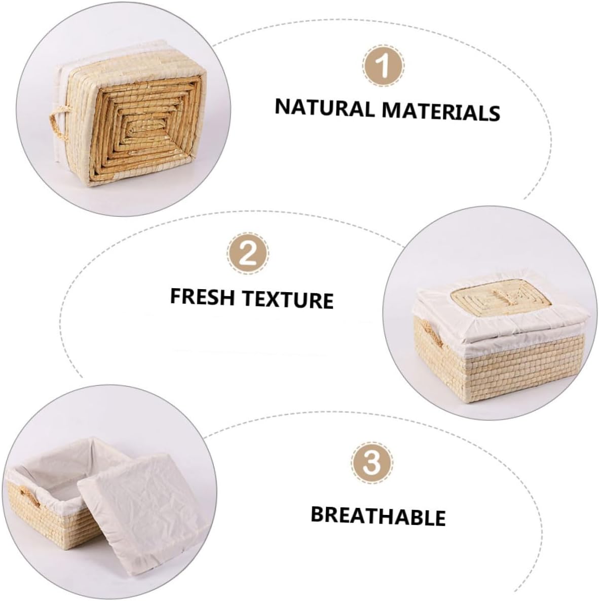 Woven Bread Storage Basket with Lid, Straw Braided Bun and Egg Basket, Square 25x30x14cm, Insulated Bread Keeper for Kitchen Organizer and Home Storage