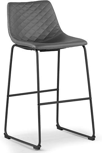 Miniatura 3 de Juego de 2 taburetes de bar Ave de cuero gris con estructura de hierro con costuras modernas y contemporáneas con acabado de metal tapizado