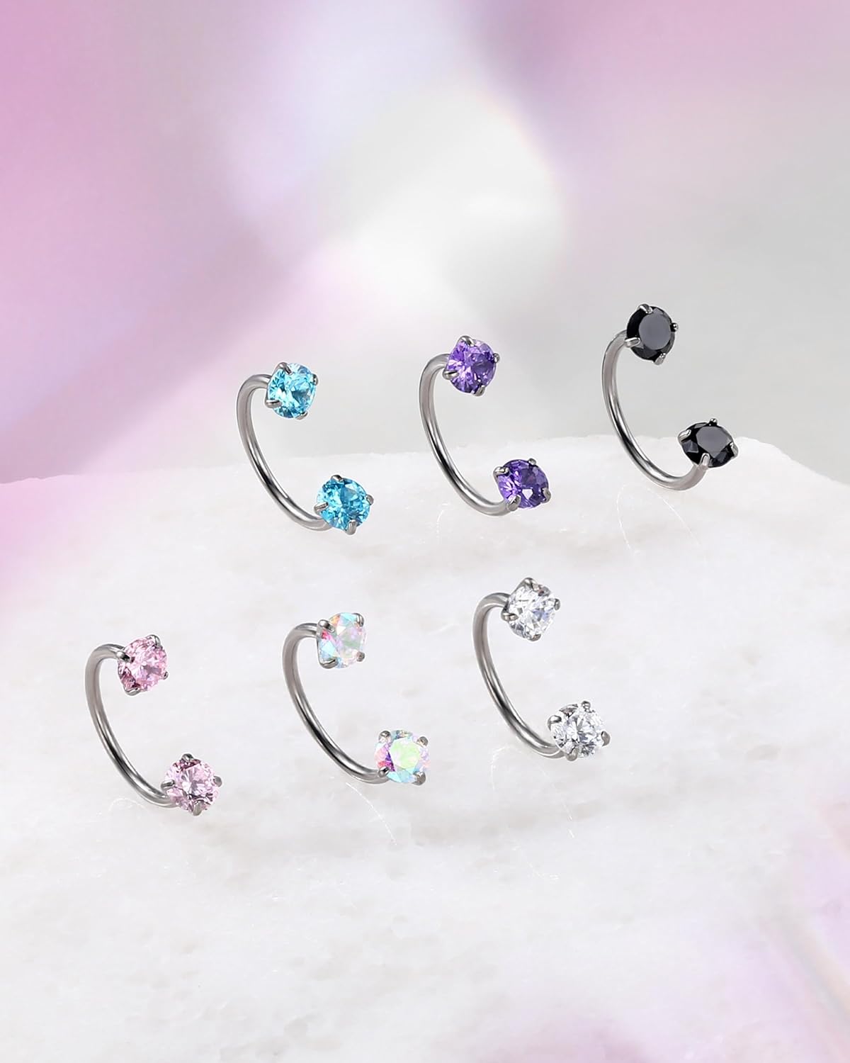 Jewseen Titanium Horseshoe Nose Ring 20G Double Cubic Zirconia Nose Ring for Women 6MM/7MM/8MM Internally Threaded Lip Septum Piercing Jewelry Horseshoe Helix/Daith/Tragus Earring for Women - Image 7