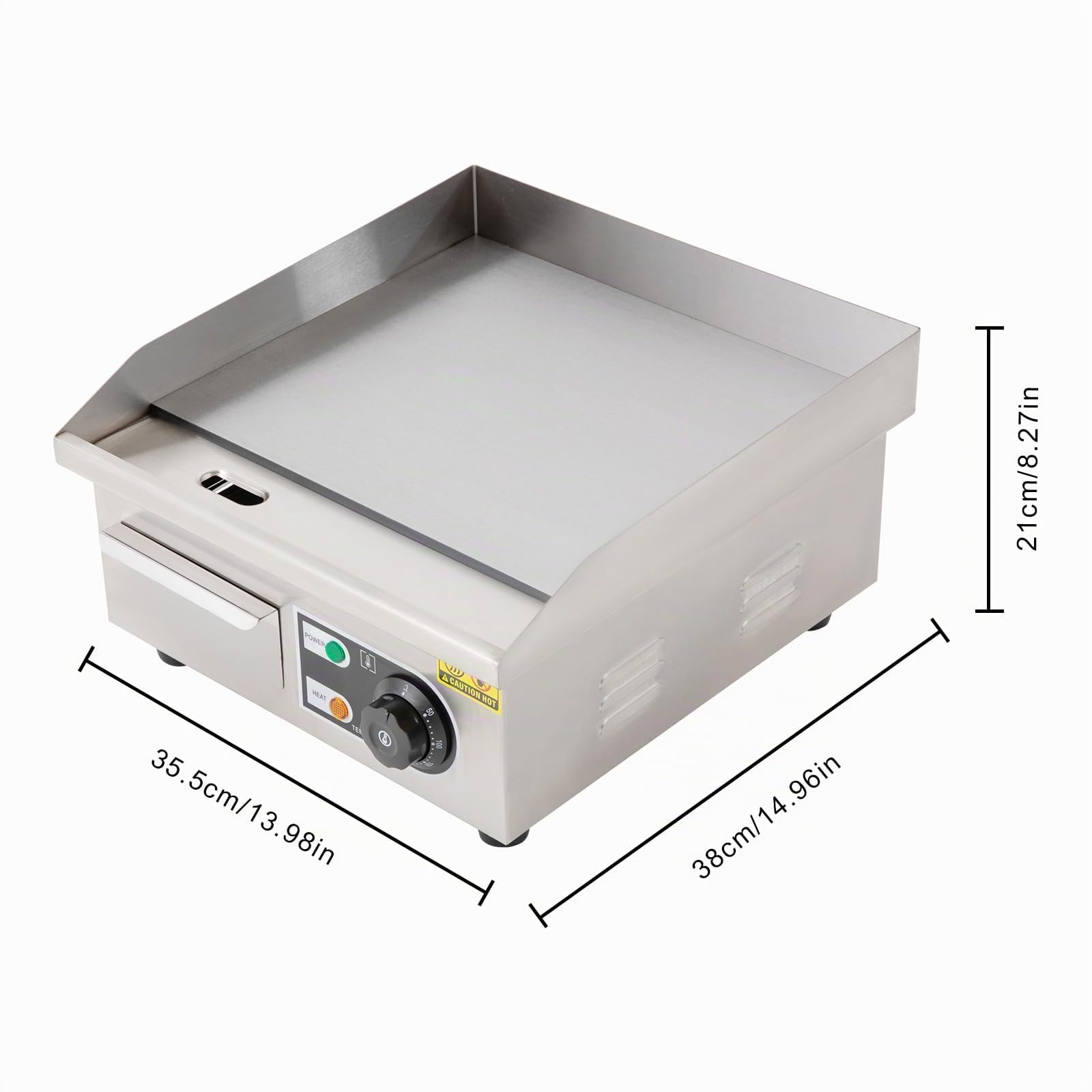Barbacoa eléctrica comercial, 2000 W, plancha eléctrica, temperatura 50 – 300 °C, placa para asar con 2 espátulas y 2 cepillos, para filetes y panqueques