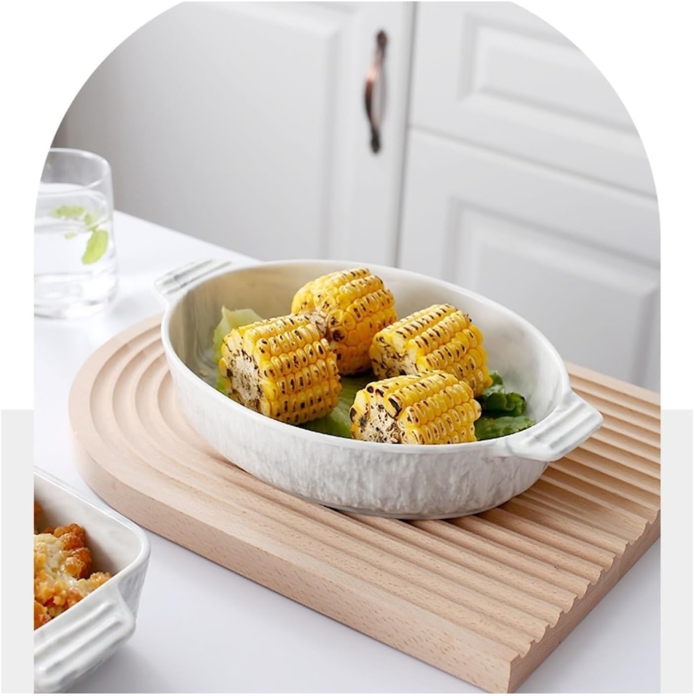 Casserole Dish 1200ML/2000ML Curry Rice Pasta Large Deep Plate Ceramic Double Ear Oven Baking(Small)