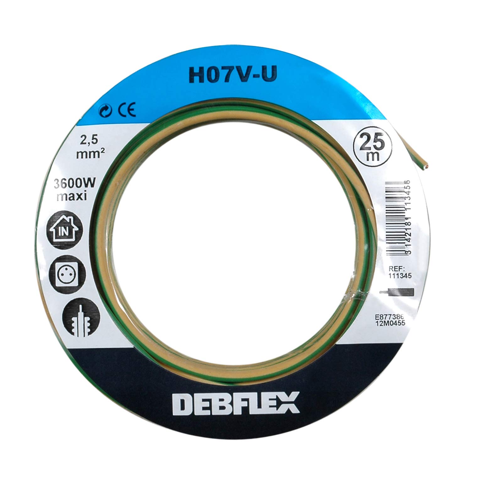Debflex 111345 bobinot HO7 V-U 2.5 25 m Yellow/Green, Yellow / Green - Image 4
