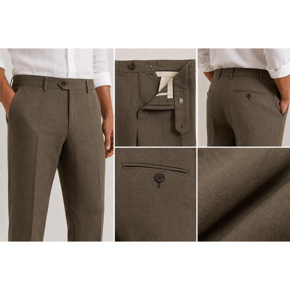 Pantaloni Uomo 100% Lino, vestibilità Regolare, Fresco e Traspirante 624038 col.38 Marrone