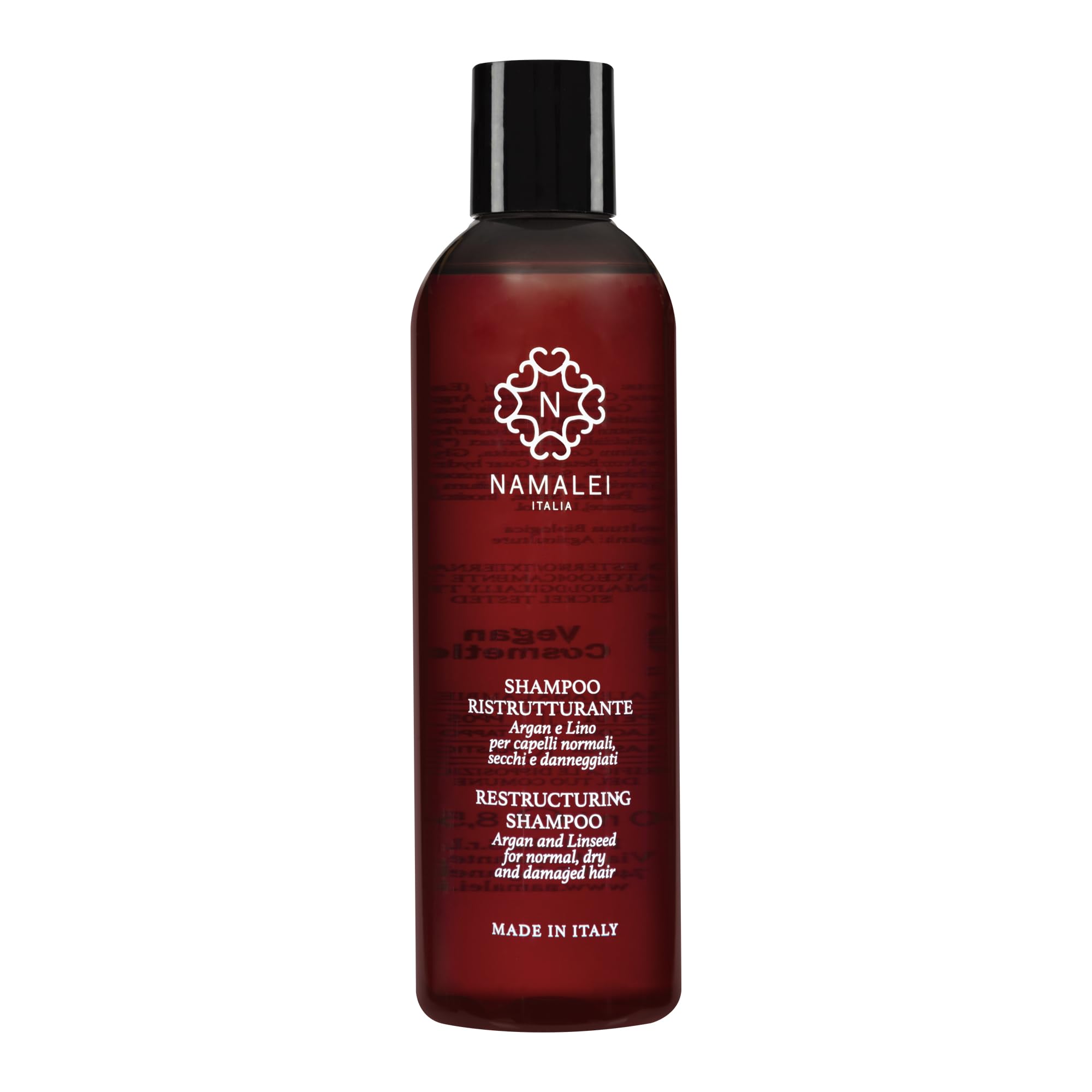 Namalei Shampoo Ristrutturante Argan e Lino, Nutriente per Capelli Secchi, Sfibrati o Trattati, con Aminoacidi, Malva e Altea, Idratante, Rinforzante, 250ml