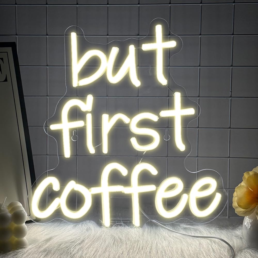 RuCvixkt But First Coffee Neon Sign- Coffee Bar Led Neon Sign for Business Neon Led Light Accessories Light Up for Wall Decor USB Powered Bright Shop for Art Decor Party