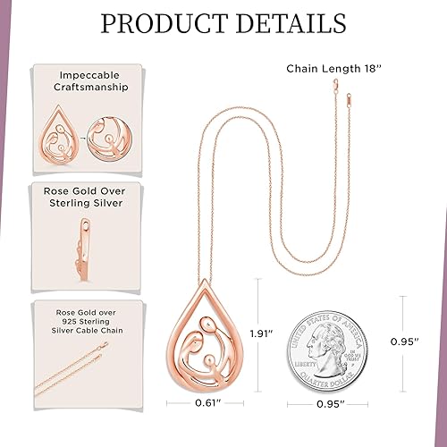 Miniatura 10 de Jewelili Parent and Child Family Necklace Pendant in Sterling Silver or Rose or Yellow Gold over Silver 18 Cable Chain